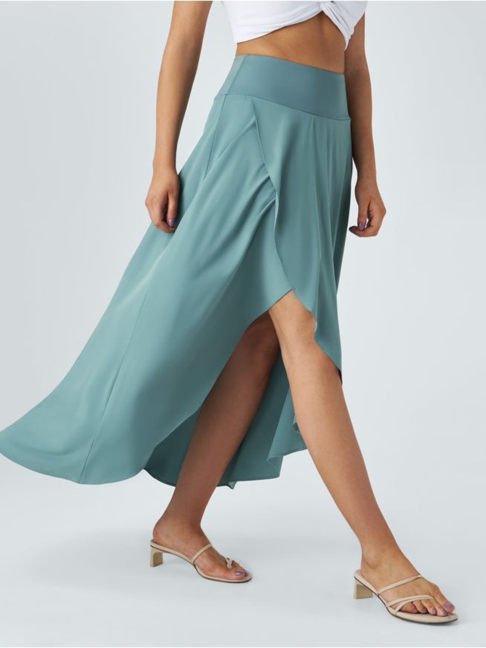 Halara Breezeful Ruffle 2-in-1 Quick Dry Flowy Hi-Low Maxi Skirt Medium